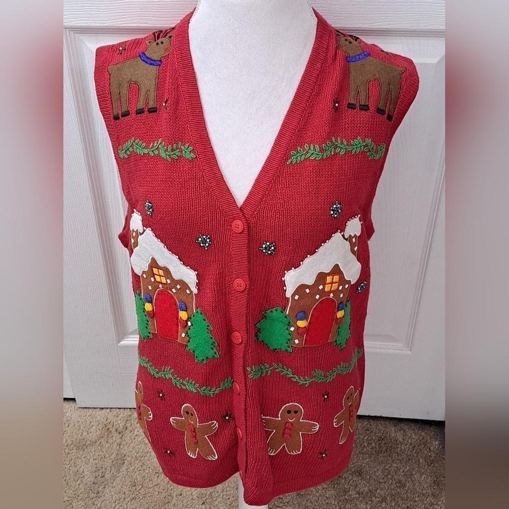 Vintage Bobbie Brooks Holiday Button Up Vest   Size 14/16